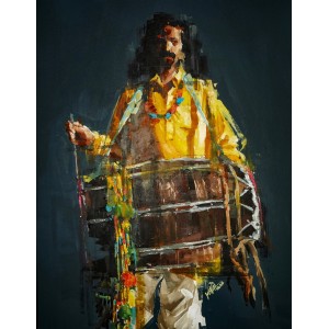 Khalid Khan-Kaay, Dhoolwala, 36 x 26 Inch, Acrylic on Canvas, Figurative Painting, AC-KHKN-050